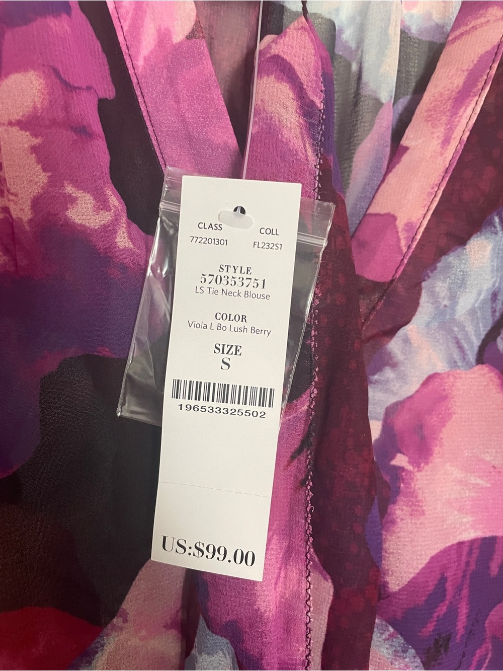 ๐ White House Black Market Sheer Purple Floral Tie-Neck Blouse ๐ - Picture 6 of 7